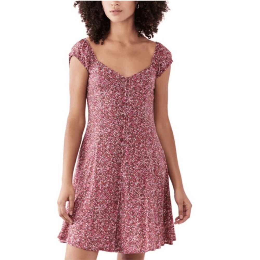 NEW! Rolla's Erin Paris Floral Dress Red Button Front Sweetheart Neck Size XS‎